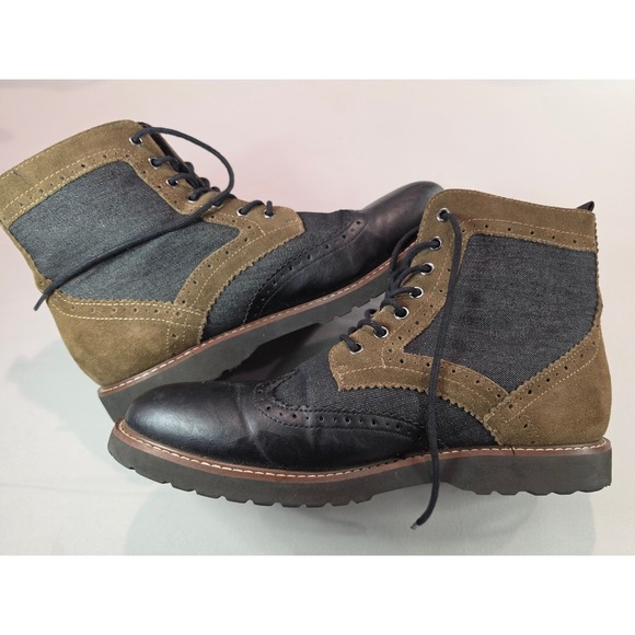 Guess Mens Wingtip Combat Boots Black Leather Suede Denim size 12 main image 5